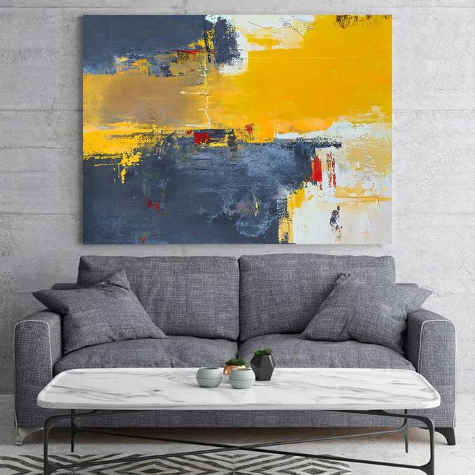All You Office Yellow Abstract Canvas Artwork ES7JJ wall art